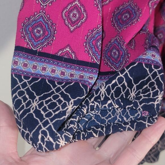 Ruby Rd Womens Size L Large Fuschia Black Mandala Top Tassels V Neck - Picture 6 of 15